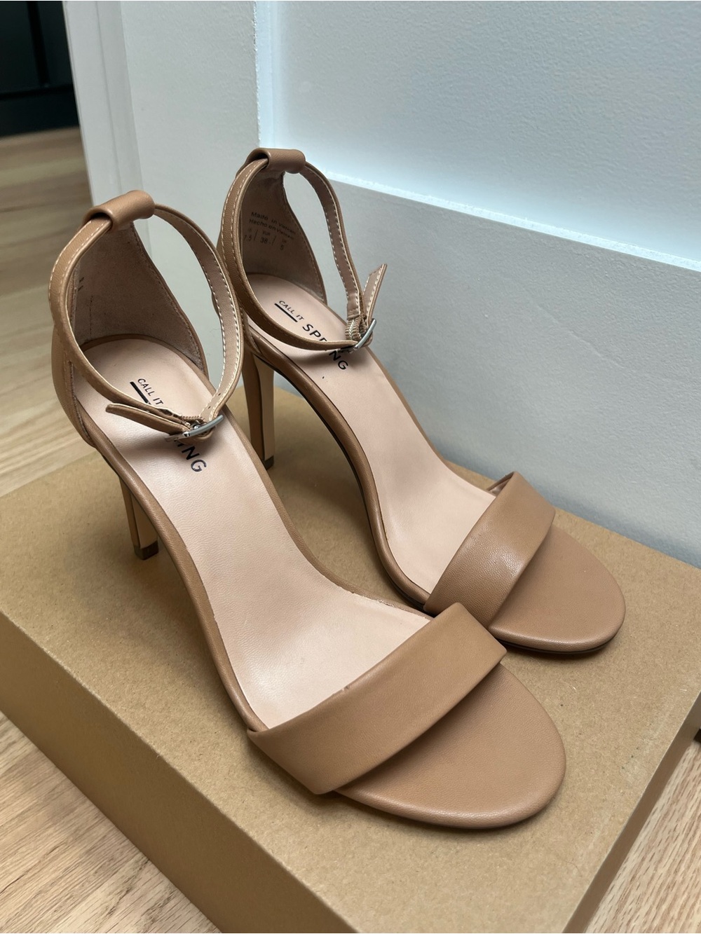 Call It Spring Tan Ankle-Strap Stiletto Heels